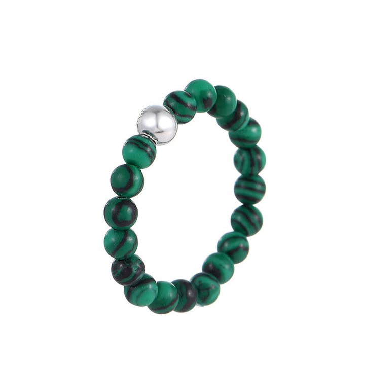 Buddha Stones 925 Sterling Silver Crystal Beads White Jade Black Onyx Blessing Elastic Ring - image 17