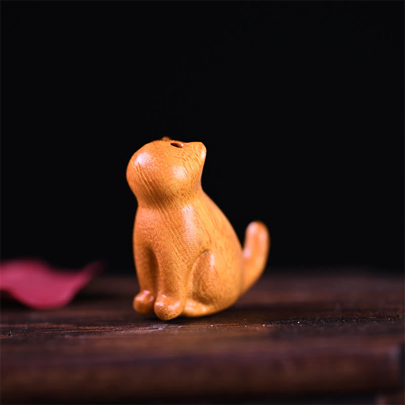 Buddha Stones Small Leaf Red Sandalwood Ebony Wood Sandalwood Green Sandalwood Lucky Mini Cat Deer Sooth Phone Hanging Decoration - Golden Sandalwood Cat 3.2*2.8*1.6cm - image 15
