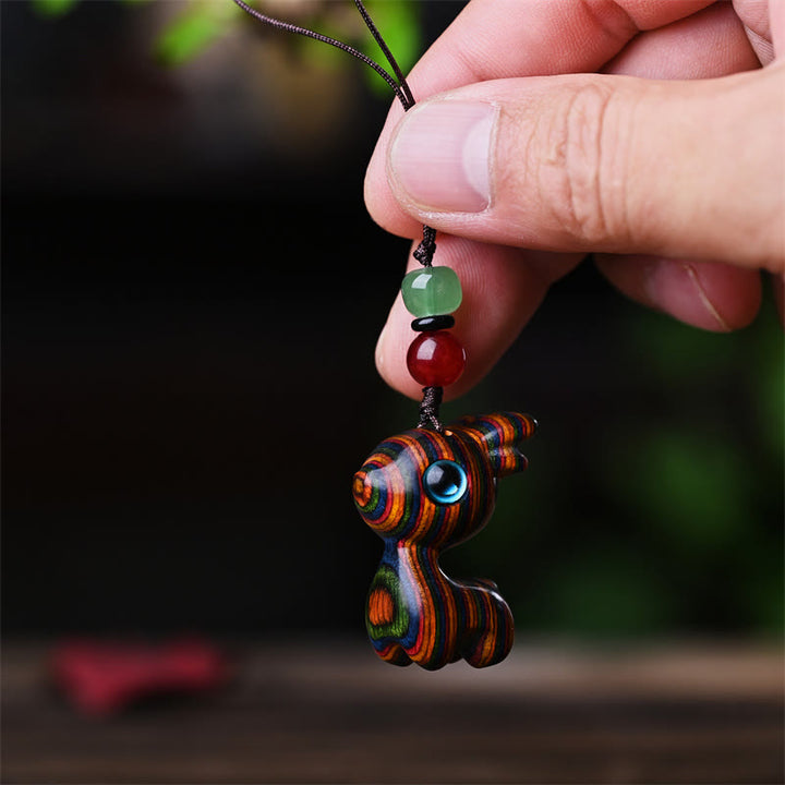 Buddha Stones Small Leaf Red Sandalwood Ebony Wood Sandalwood Green Sandalwood Lucky Mini Cat Deer Sooth Phone Hanging Decoration - Rainbow Deer - image 21