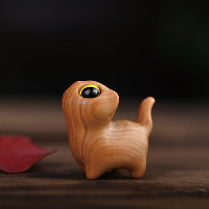Buddha Stones Green Sandalwood Ebony Wood Sandalwood Small Leaf Red Sandalwood Mini Lucky Cat Peace Decoration - Thuja Sutchuenensis Yellow Eyes 3*3*2.0cm - image 16