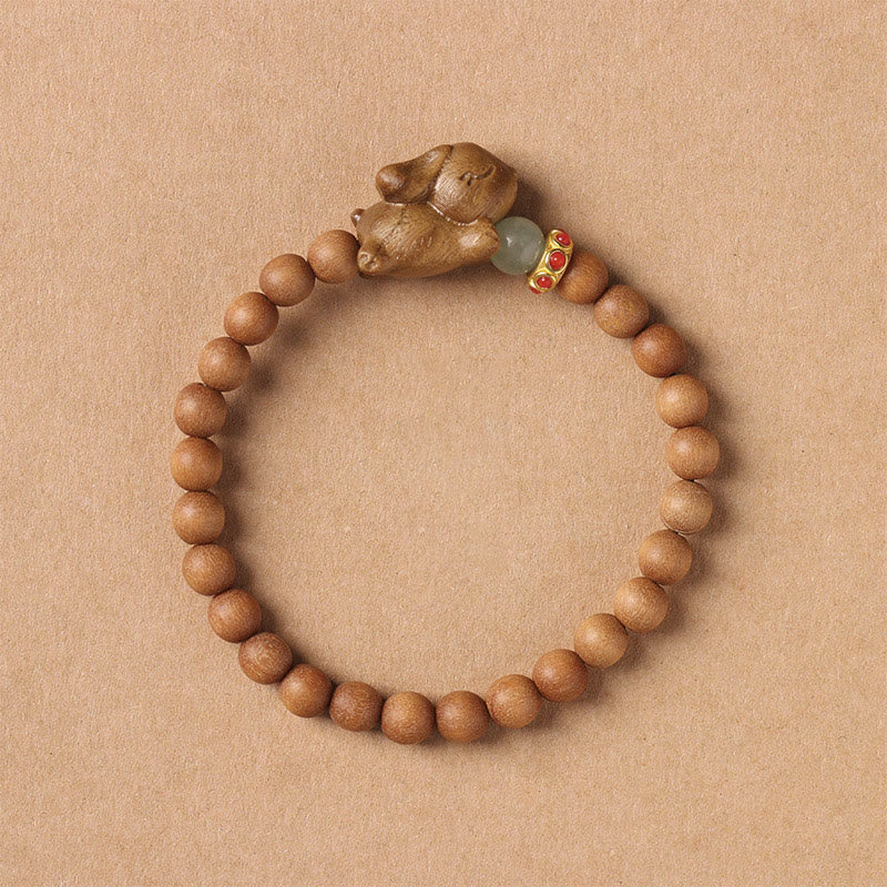 Buddha Stones Green Sandalwood Gold Sandalwood Cute Rabbit Positive Bracelet - 6mm Sandalwood(Wrist Circumference 14-15cm) - image 13