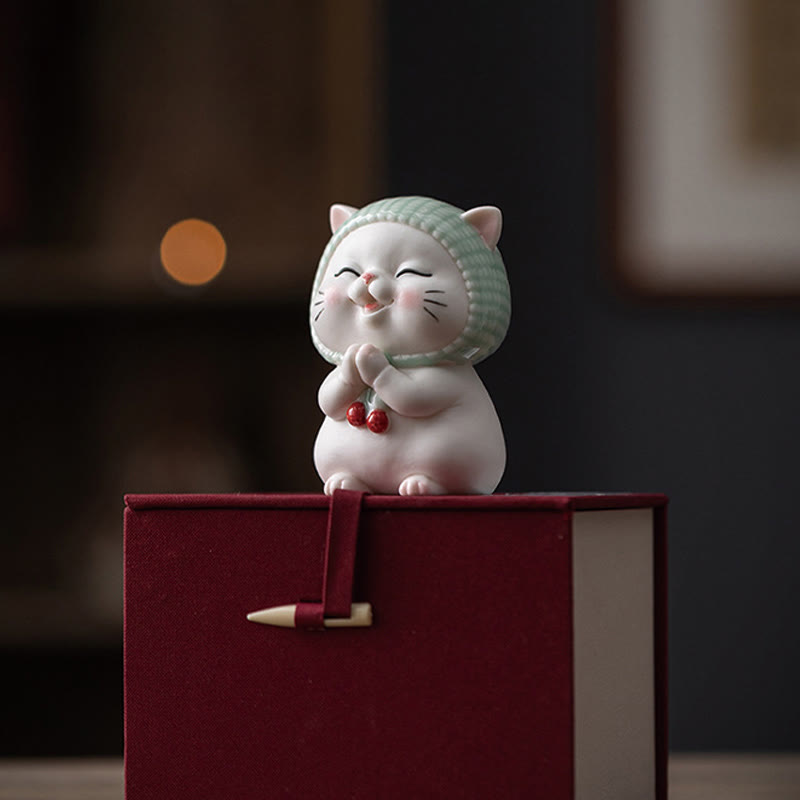Buddha Stones Lucky Cute Cat In Scarf Ceramic Figurine Decoration - image 21