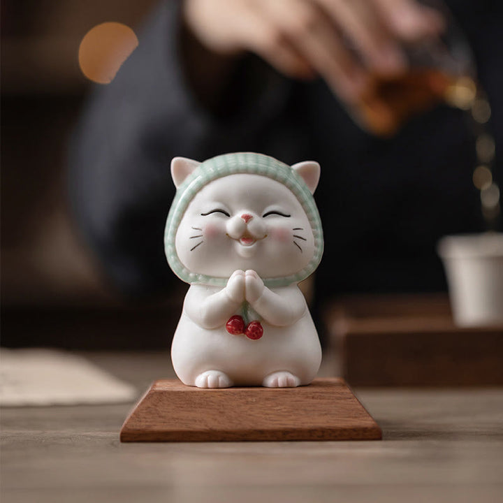 Buddha Stones Lucky Cute Cat In Scarf Ceramic Figurine Decoration - image 15