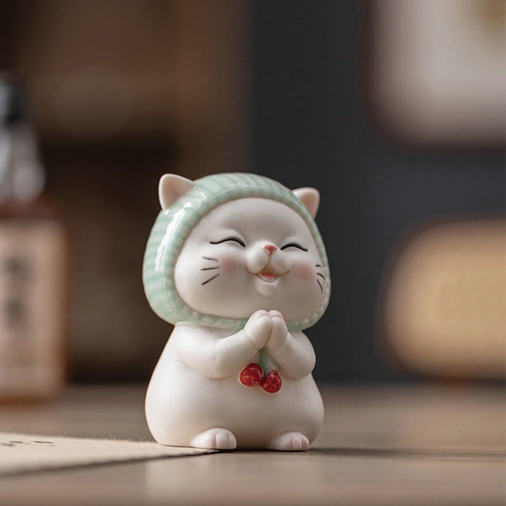 Buddha Stones Lucky Cute Cat In Scarf Ceramic Figurine Decoration - image 6