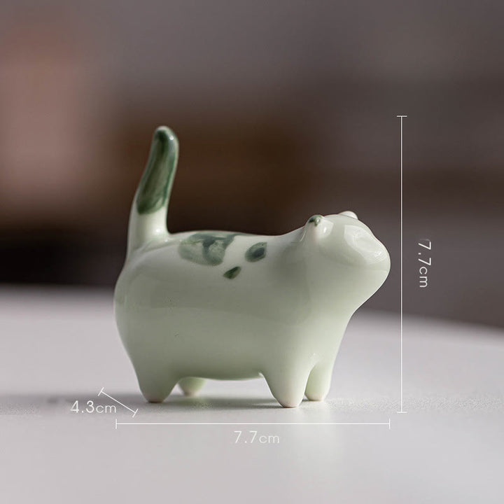 Buddha Stones Mini Lucky Cute Spotted Standing Cat Sleeping Kitten Ceramic Figurine Decoration - image 10