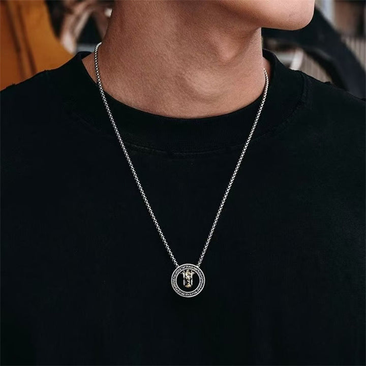 Buddha Stones Double Ring PiXiu Peace Buckle Wealth Rotatable Necklace Pendant - image 2