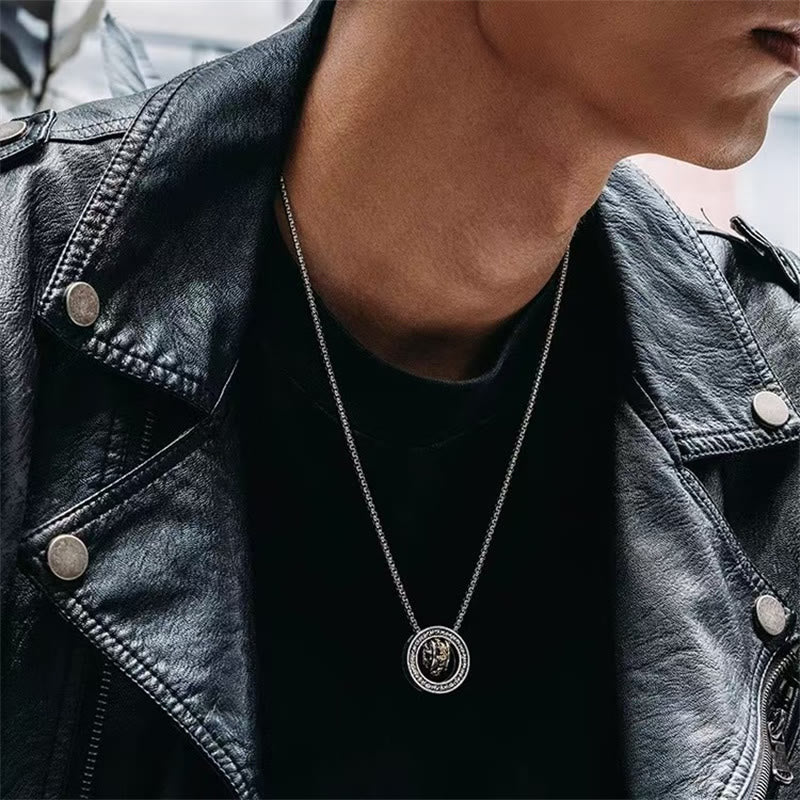Buddha Stones Double Ring PiXiu Peace Buckle Wealth Rotatable Necklace Pendant - image 1