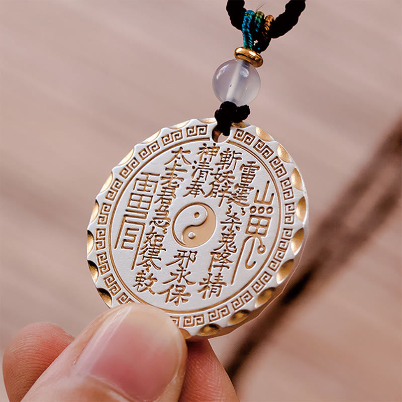 Buddha Stones Mountain Ghosts Spend Money Yin Yang Bagua Design Copper Harmony Necklace Pendant - image 3