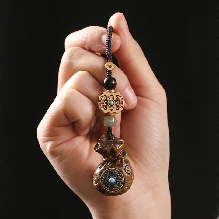 Buddha Stones Sandalwood Small Leaf Red Sandalwood Green Sandalwood Om Mani Padme Hum Calm Key Chain Phone Hanging Decoration - image 6