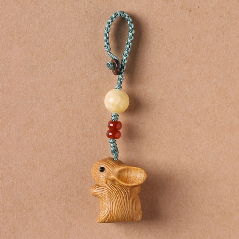 Buddha Stones Sandalwood Small Leaf Red Sandalwood Lucky Mini Rabbit Protection Key Chain Phone Hanging Decoration - image 1