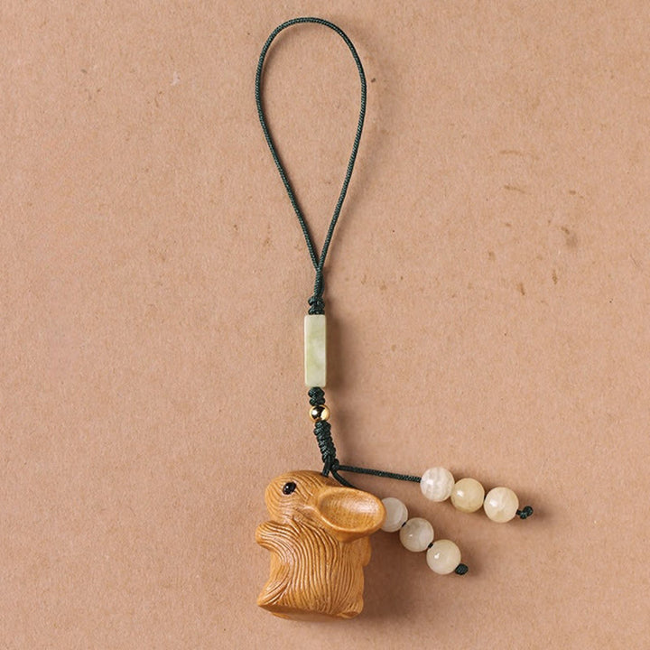Buddha Stones Sandalwood Small Leaf Red Sandalwood Lucky Mini Rabbit Protection Key Chain Phone Hanging Decoration - Sandalwood - Phone Hanging Decoration - image 11