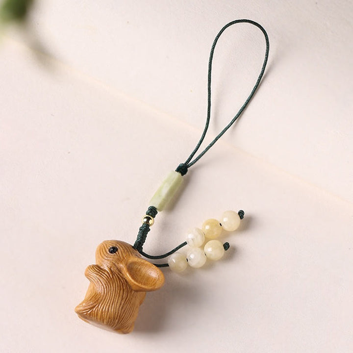 Buddha Stones Sandalwood Small Leaf Red Sandalwood Lucky Mini Rabbit Protection Key Chain Phone Hanging Decoration - image 15