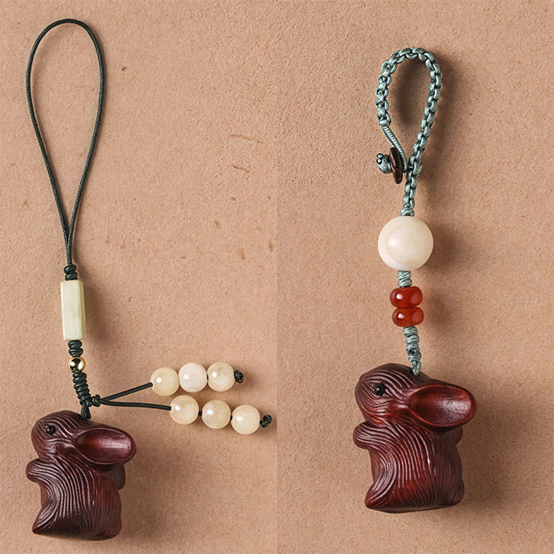 Buddha Stones Sandalwood Small Leaf Red Sandalwood Lucky Mini Rabbit Protection Key Chain Phone Hanging Decoration - image 18