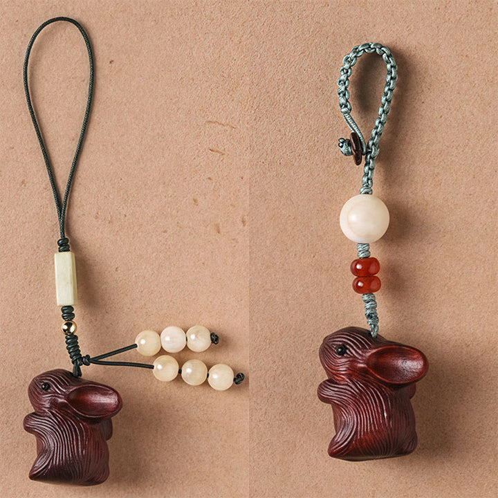 Buddha Stones Sandalwood Small Leaf Red Sandalwood Lucky Mini Rabbit Protection Key Chain Phone Hanging Decoration - image 18