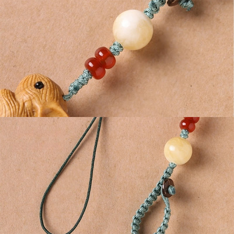 Buddha Stones Sandalwood Small Leaf Red Sandalwood Lucky Mini Rabbit Protection Key Chain Phone Hanging Decoration - image 8