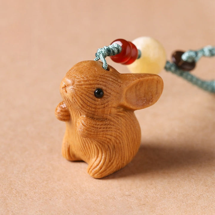 Buddha Stones Sandalwood Small Leaf Red Sandalwood Lucky Mini Rabbit Protection Key Chain Phone Hanging Decoration - image 6