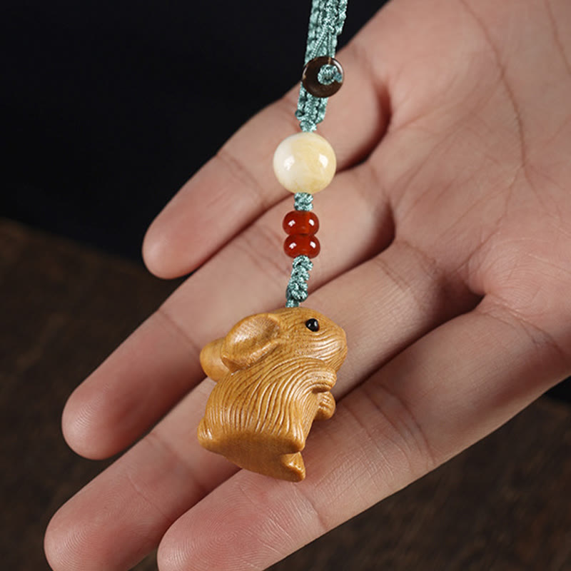Buddha Stones Sandalwood Small Leaf Red Sandalwood Lucky Mini Rabbit Protection Key Chain Phone Hanging Decoration - image 4