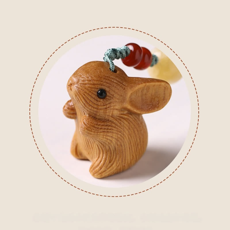 Buddha Stones Sandalwood Small Leaf Red Sandalwood Lucky Mini Rabbit Protection Key Chain Phone Hanging Decoration - image 7