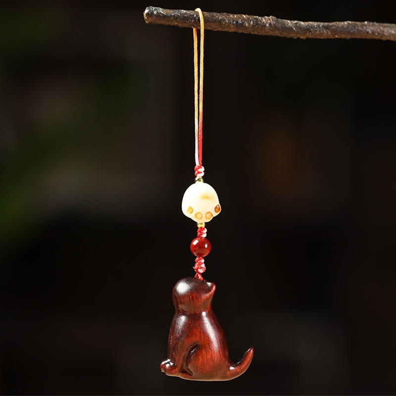 Buddha Stones Small Leaf Red Sandalwood Green Sandalwood Sandalwood Sitting Cat Sooth Phone Hanging Decoration - Small Leaf Red Sandalwood - image 0