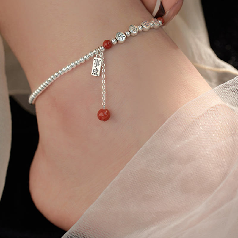 Buddha Stones 925 Sterling Silver Small Beads Red Agate Peace And Joy Blessing Anklet - image 6