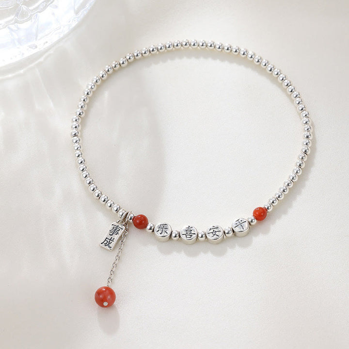 Buddha Stones 925 Sterling Silver Small Beads Red Agate Peace And Joy Blessing Anklet - image 1