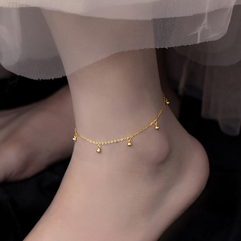 Buddha Stones 925 Sterling Silver Small Beads Charm Blessing Anklet - Golden Anklet(Circumference 25cm) - image 0