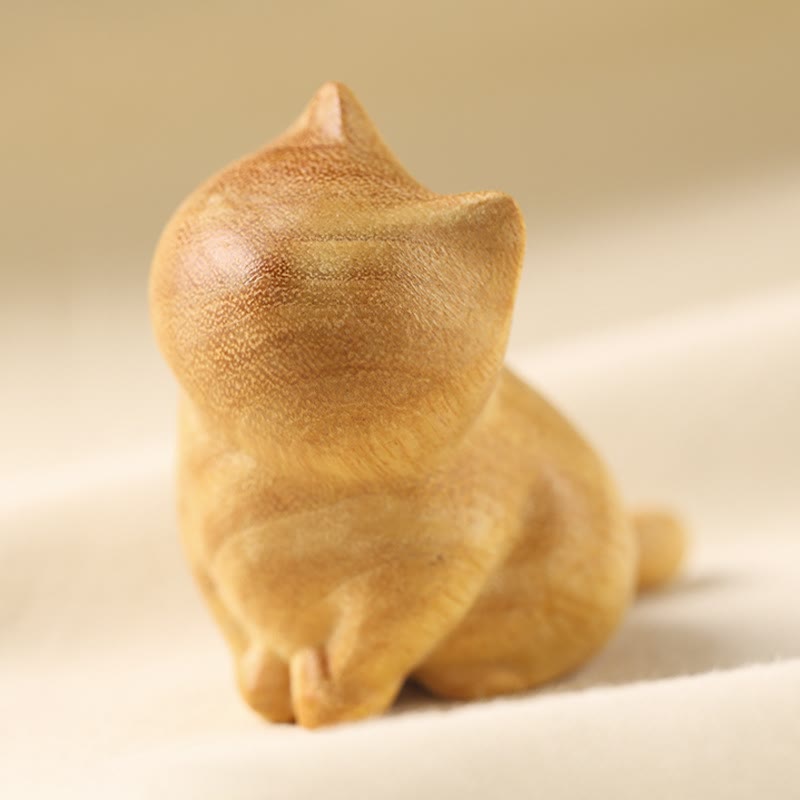 Buddha Stones Small Cat Sandalwood Protection Home Decoration(Random Type) - 6.1*4.8*3.4cm(Random Left And Right Type) - image 0