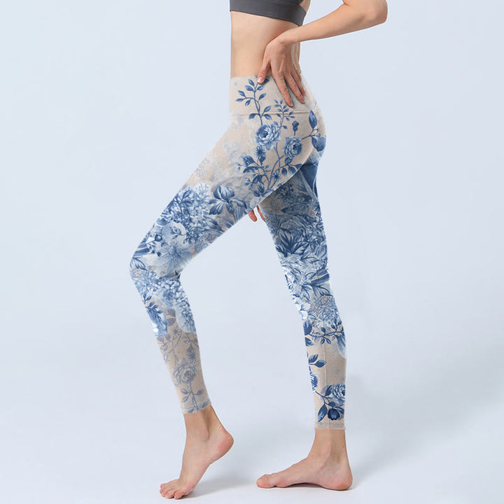 Buddha Stones Rose Daisy Print Gym Leggings Women's Yoga Pants - image 2