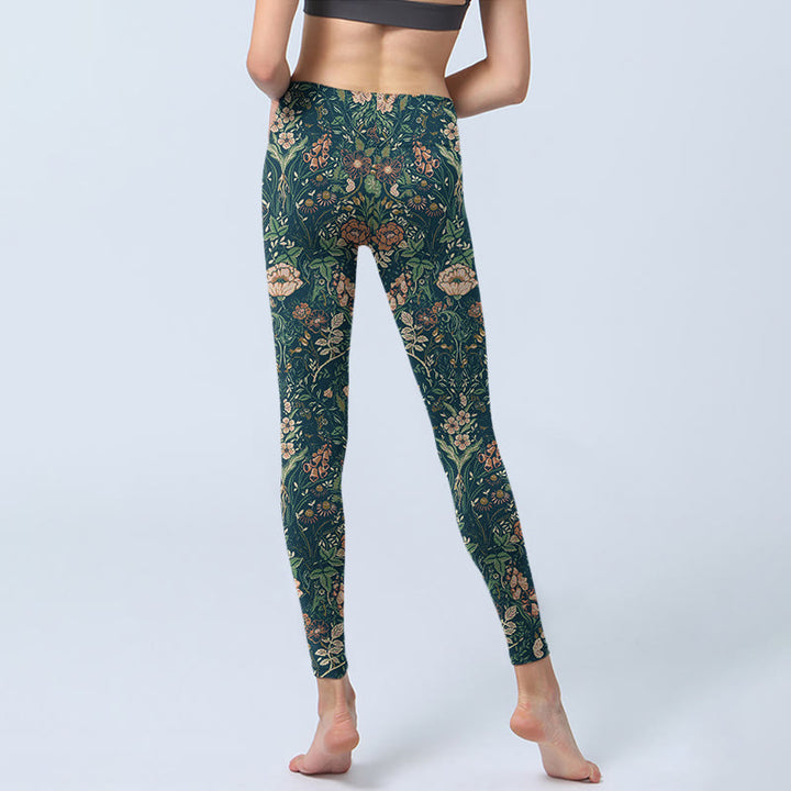 Buddha Stones Green Stitching Flowers Vines Pattern Print Gym Leggings Women's Yoga Pants - image 6