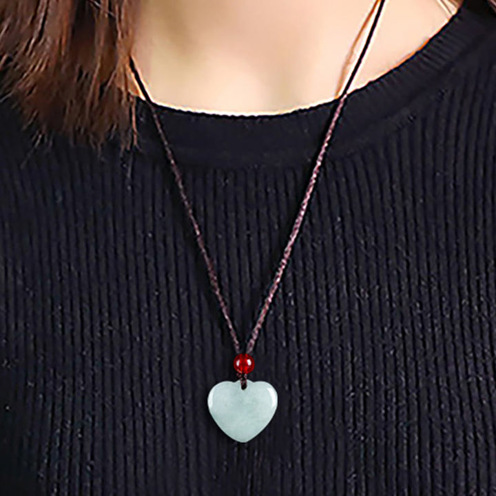 Buddha Stones Jade Heart Prosperity Necklace Pendant - image 4