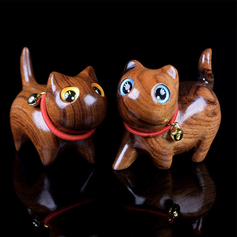 Buddha Stones Rosewood Carving Cat Warmth Home Decoration - image 8