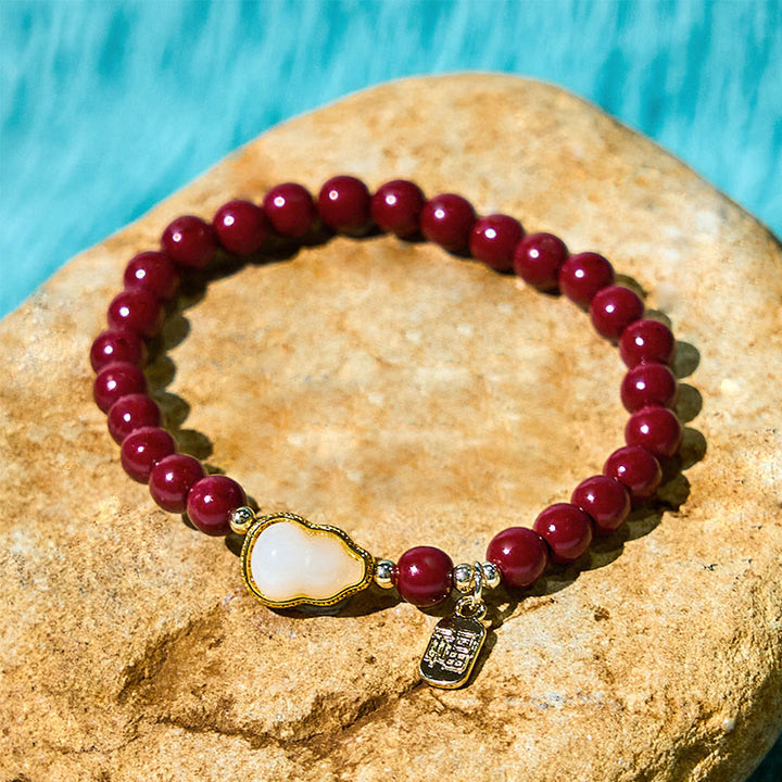 Buddha Stones Cinnabar Gourd Fu Character Charm Blessing Bracelet - image 5