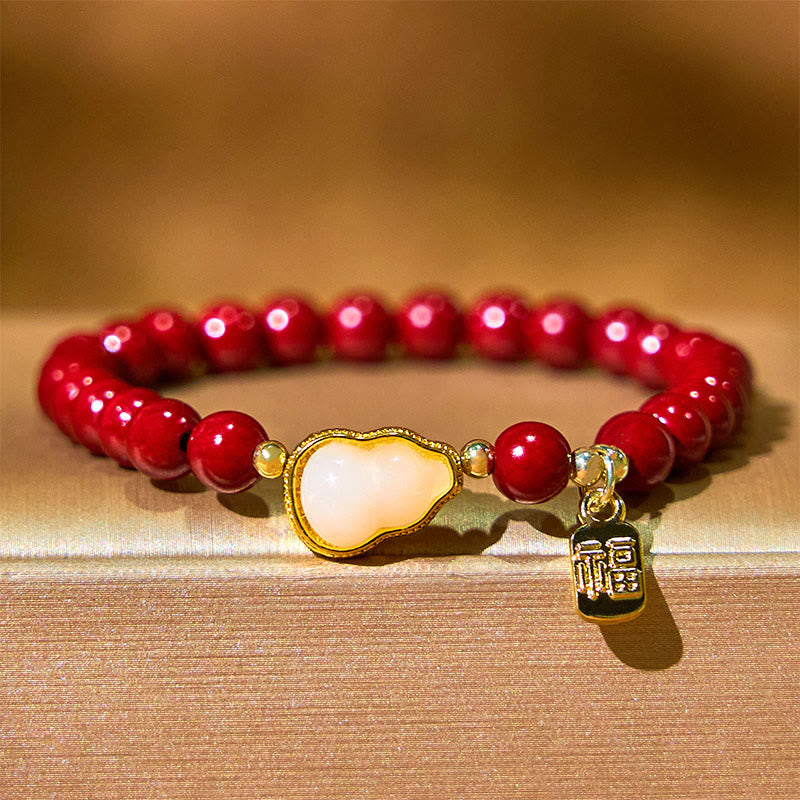 Buddha Stones Cinnabar Gourd Fu Character Charm Blessing Bracelet - image 3