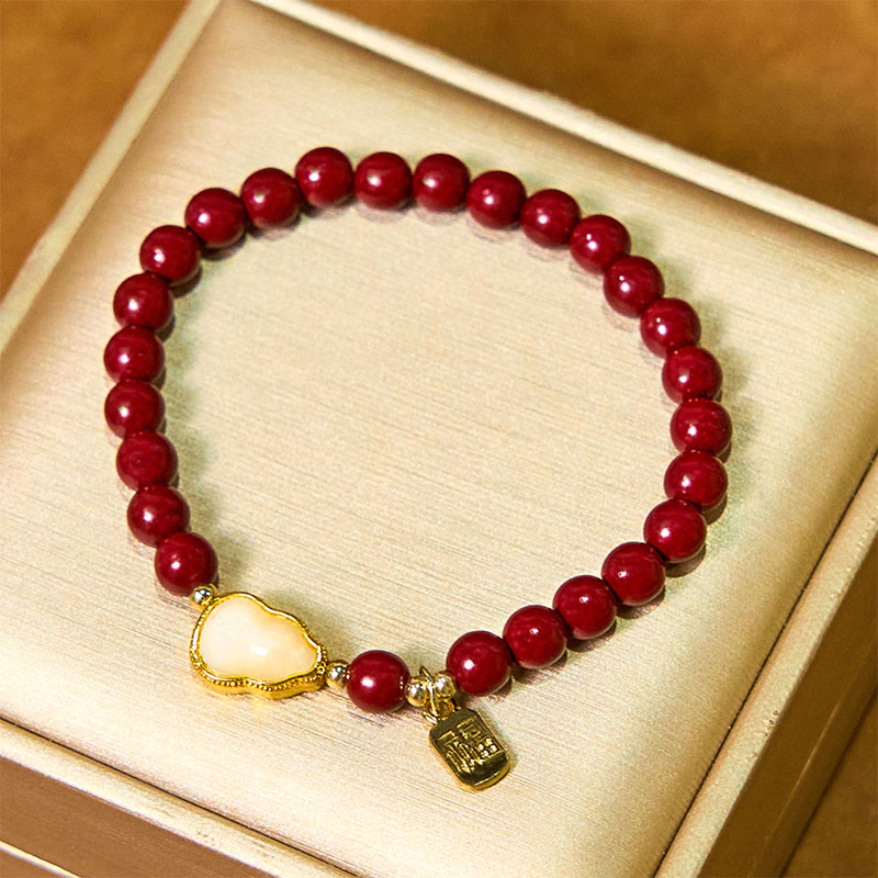 Buddha Stones Cinnabar Gourd Fu Character Charm Blessing Bracelet - image 4