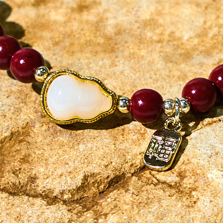 Buddha Stones Cinnabar Gourd Fu Character Charm Blessing Bracelet - image 6