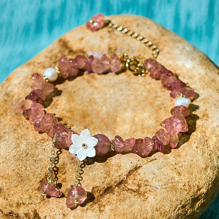Buddha Stones Natural Strawberry Quartz Green Strawberry Quartz Super Seven Crystal Flower Healing Bracelet - image 18