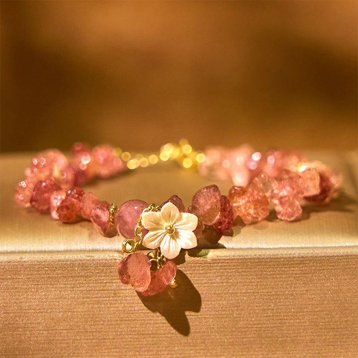 Buddha Stones Natural Strawberry Quartz Green Strawberry Quartz Super Seven Crystal Flower Healing Bracelet - Strawberry Quartz(Wrist Circumference 14-20cm) - image 14