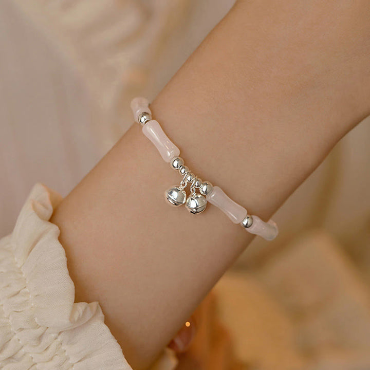 Buddha Stones 925 Sterling Silver Natural White Jade Bamboo Bell Charm Luck Happiness Bracelet - image 3