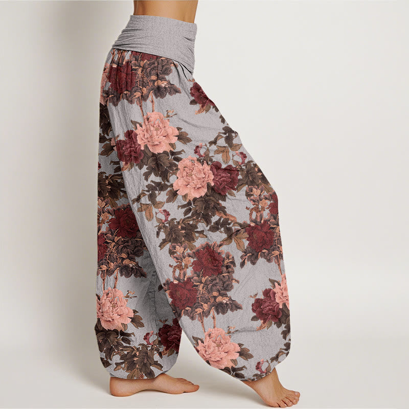 Buddha Stones Casual Lush Peony Flowers Leaf Pattern Women's Elastic Waist Harem Pants - image 5