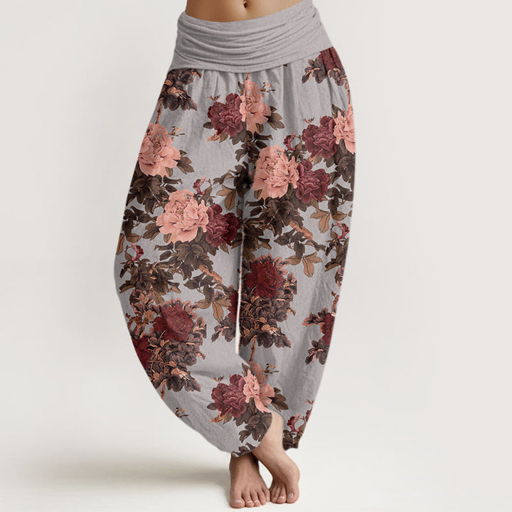 Buddha Stones Casual Lush Peony Flowers Leaf Pattern Women's Elastic Waist Harem Pants - LightSteelBlue - US22，UK/AU26，EU54 (6XL) - image 4