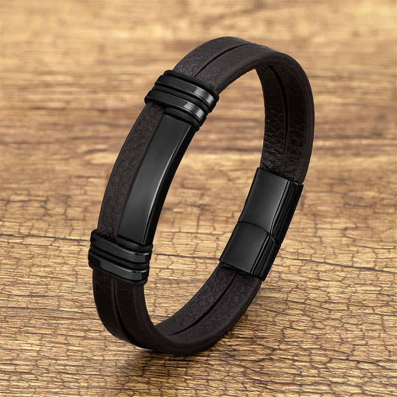 Buddha Stones Brown Leather Titanium Steel Buckle Balance Bracelet - Black - 18-22cm - image 0