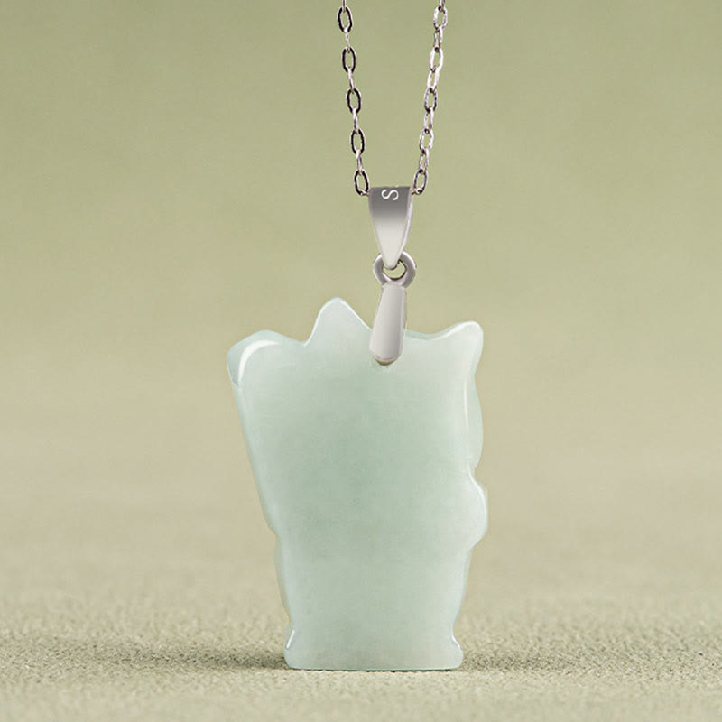 Buddha Stones Jade Fortune Cat Prosperity Titanium Steel Necklace Pendant - image 2