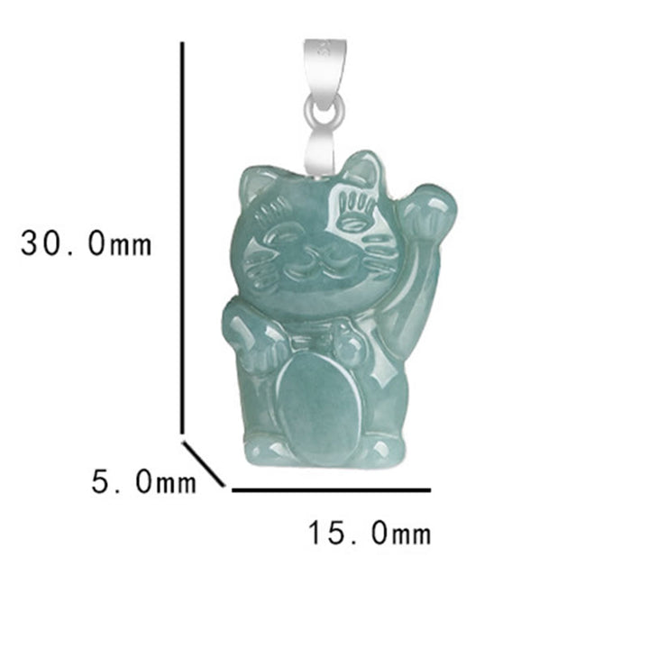 Buddha Stones 925 Sterling Silver Natural Jade Lucky Cat Abundance Necklace Pendant - image 5