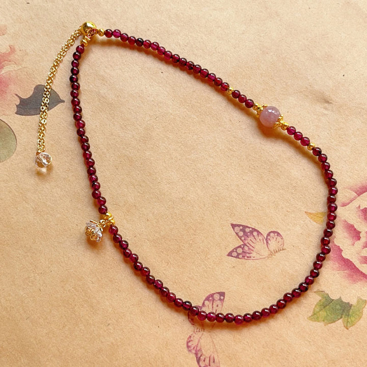 Buddha Stones Natural Flower Garnet Pink Crystal Calm Double Wrap Bracelet - image 5