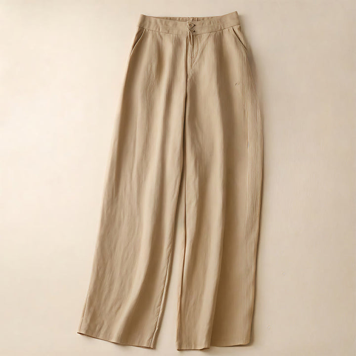 Buddha Stones Summer Casual Simple Design Linen Women's Wide Leg Pants With Zipper Pockets - PaleGoldenrod - US8-10，UK/AU12-14，EU40-42 (2XL) - image 36
