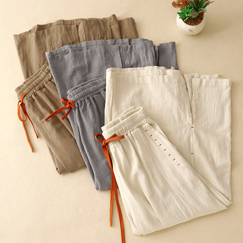 Buddha Stones Casual Simple Design Drawstring Split Women's Wide Leg Pants With Pockets - image 21