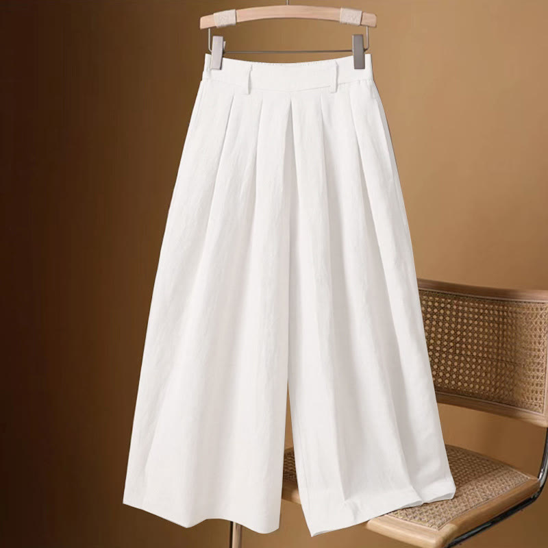 Buddha Stones Summer Casual Pure Color 7-8 Length Cotton Linen Women's Wide Leg Pants - GhostWhite - US8-10，UK/AU12-14，EU40-42 (2XL) - image 8