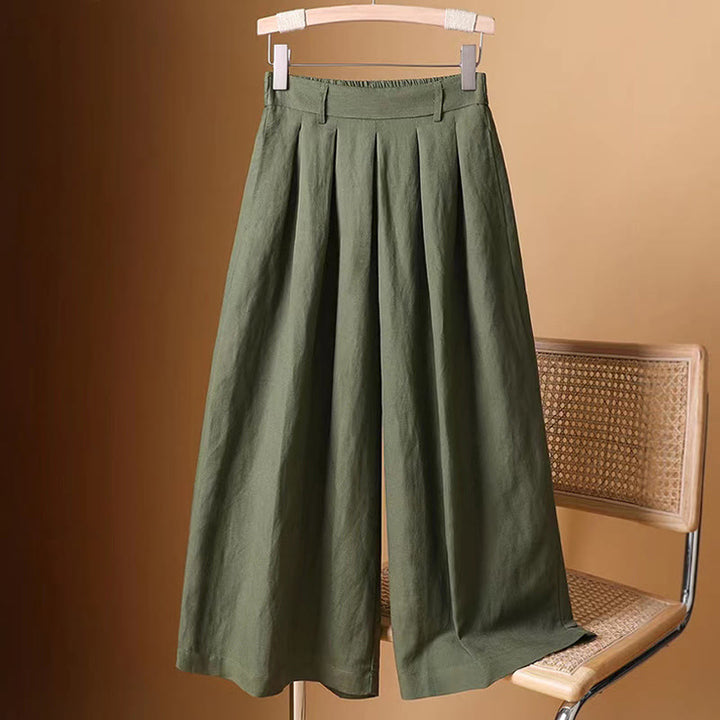 Buddha Stones Summer Casual Pure Color 7-8 Length Cotton Linen Women's Wide Leg Pants - SeaGreen - US8-10，UK/AU12-14，EU40-42 (2XL) - image 0