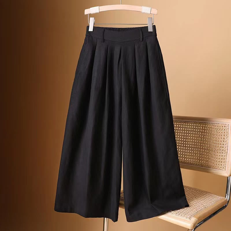 Buddha Stones Summer Casual Pure Color 7-8 Length Cotton Linen Women's Wide Leg Pants - Black - US8-10，UK/AU12-14，EU40-42 (2XL) - image 17
