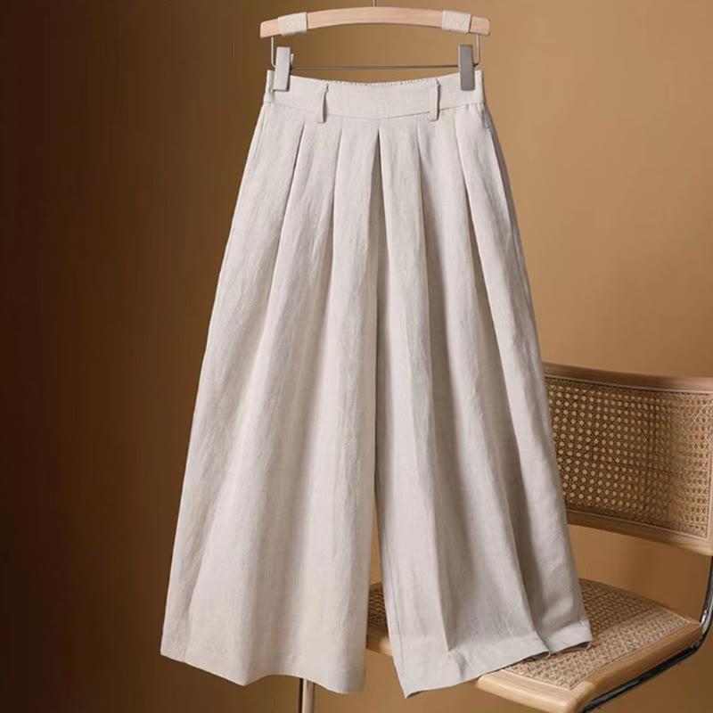 Buddha Stones Summer Casual Pure Color 7-8 Length Cotton Linen Women's Wide Leg Pants - Beige - US8-10，UK/AU12-14，EU40-42 (2XL) - image 21